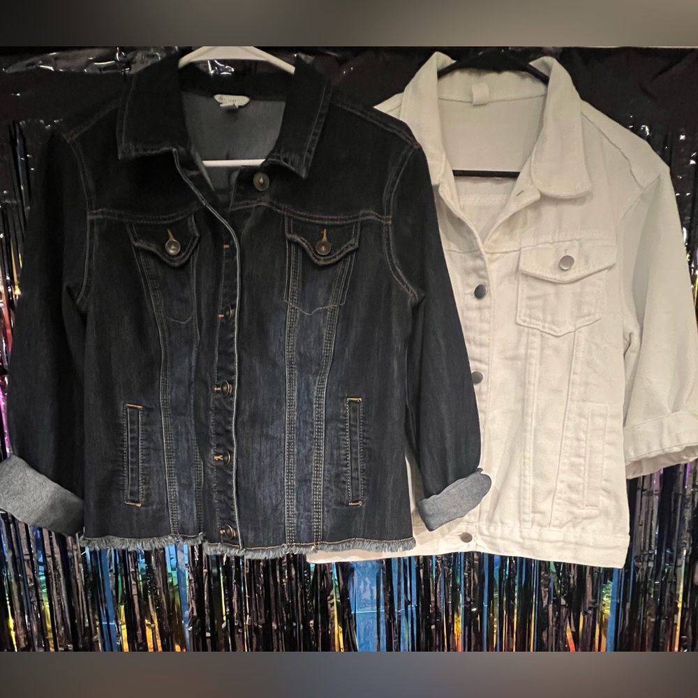 2 Womens denim jackets dark Blue and White